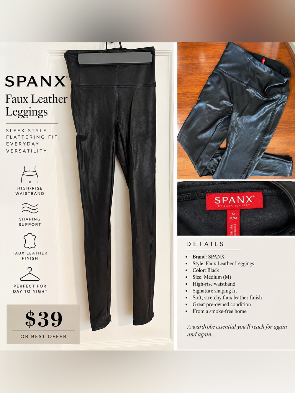SPANX Black Faux Leather Jeggings - High-Rise Shaping